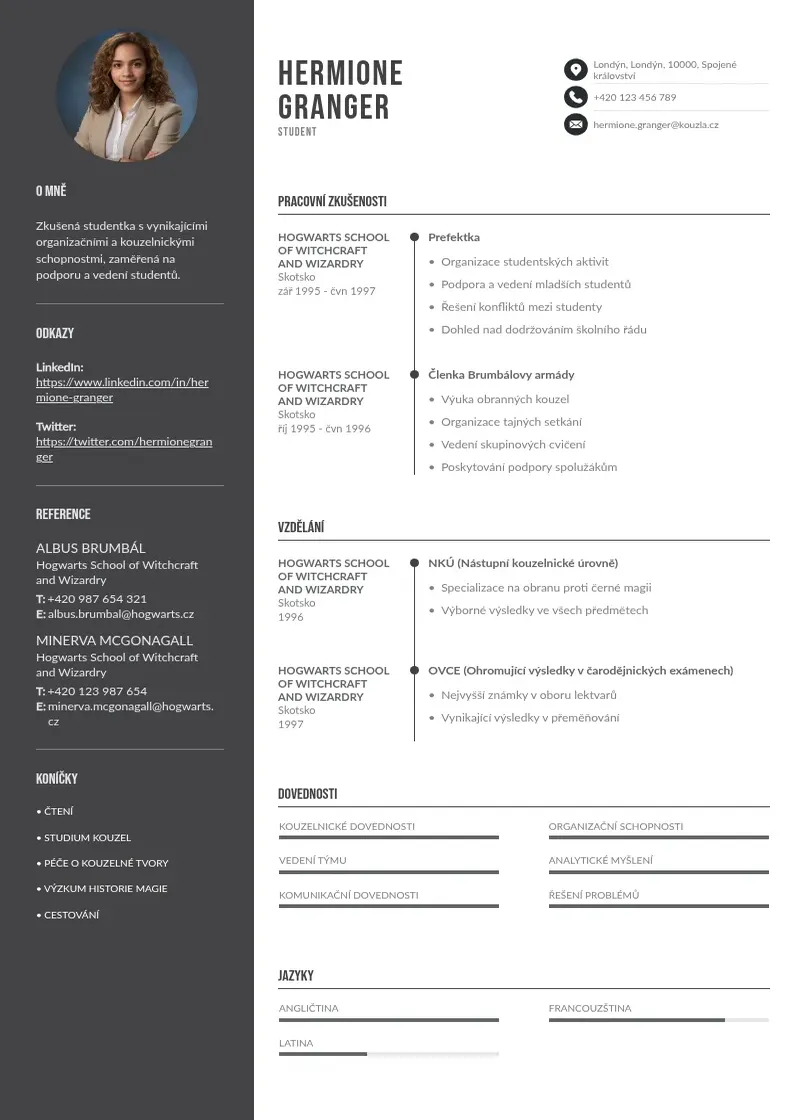 Divu kolonnu Studentsky zivotopis CV piemērs