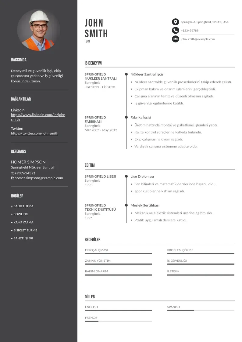 Divu kolonnu işçi  CV piemērs