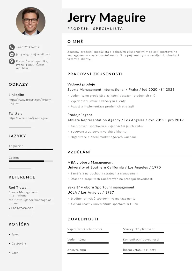 Mūsdienīga Priklad zivotopisu v oblasti prodeje CV veidne