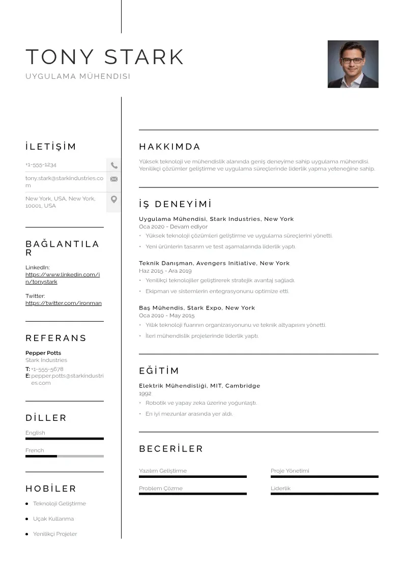 Vienkārša uygulama Mühendisi  CV piemērs