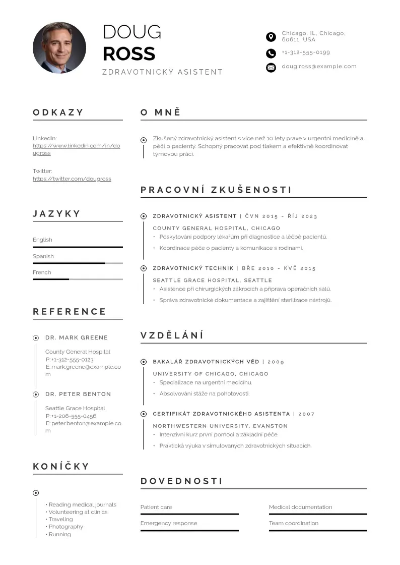 Profesionāla Zivotopis zdravotnickeho asistenta CV veidne