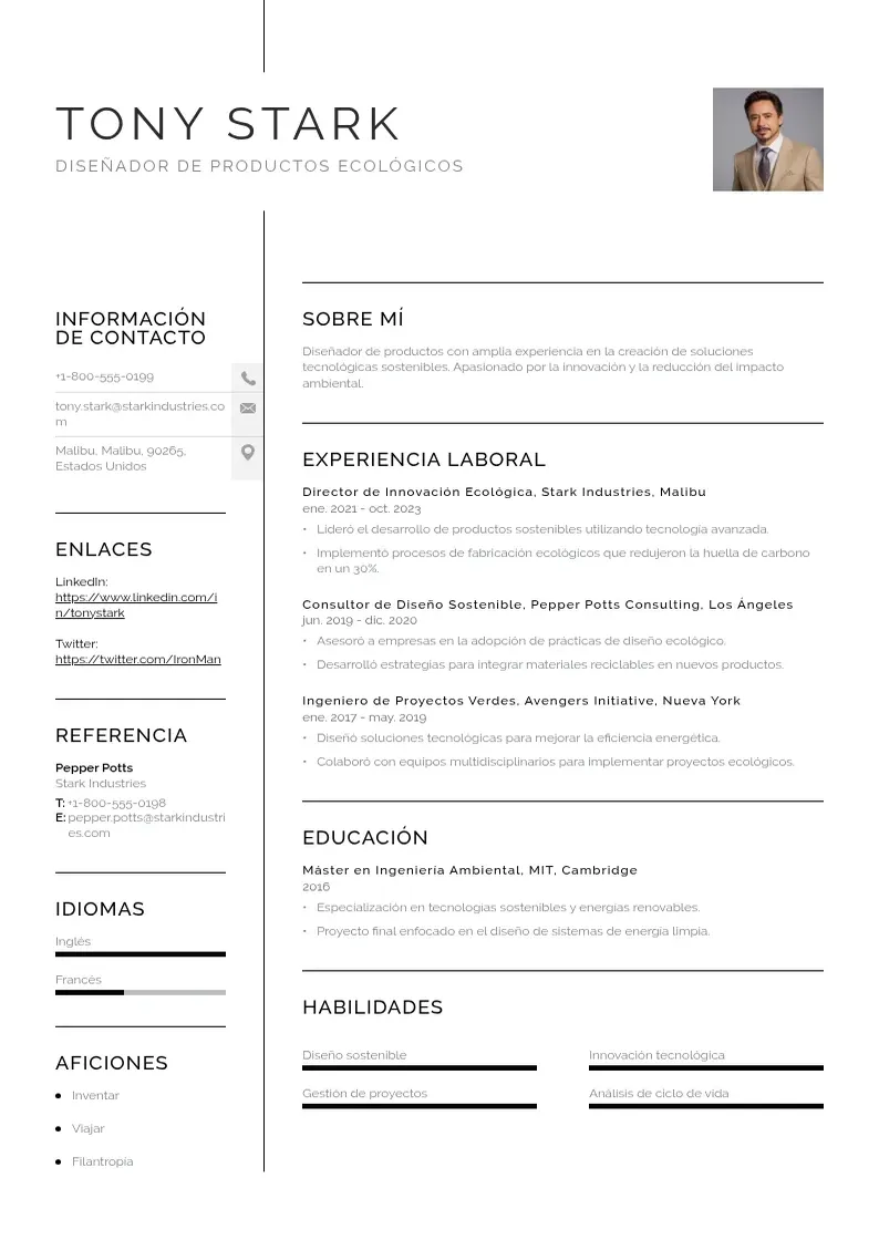 two column disenador-de-productos-ecologicos resume example