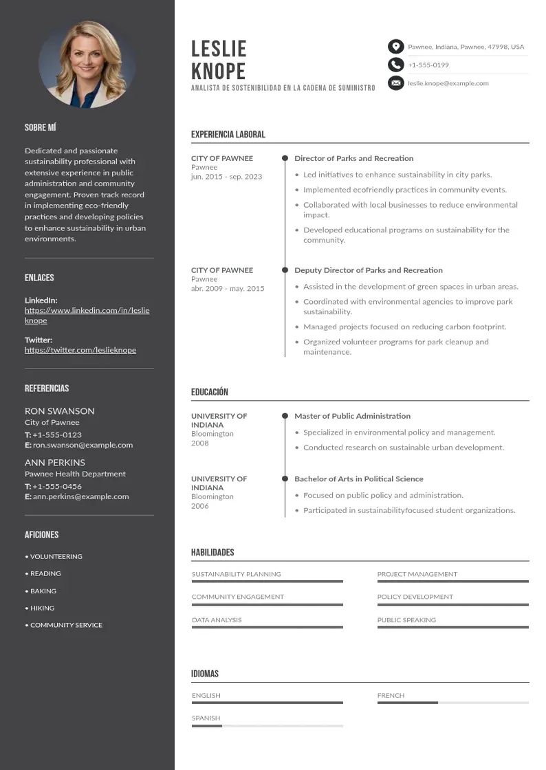 two column analista-de-sostenibilidad-en-la-cadena-de-suministro resume example