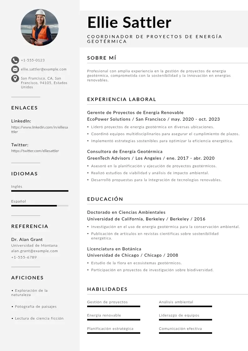 two column coordinador-de-proyectos-de-energia-geotermica resume example