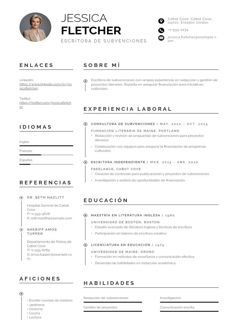 two column cv-escritor-de-subvenciones resume example