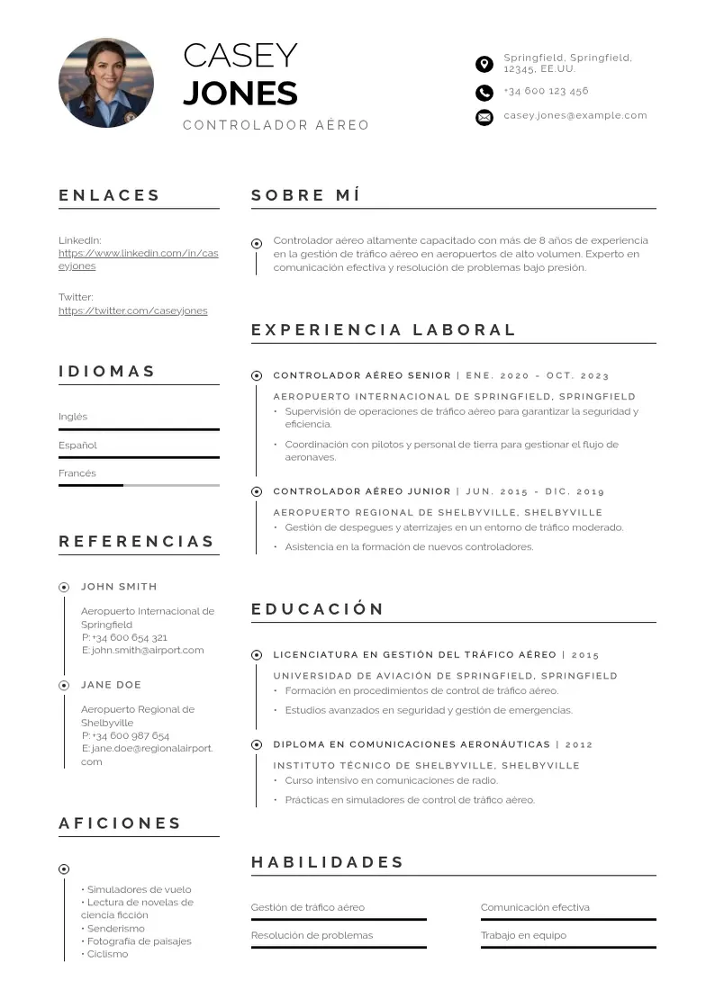 two column controlador-aereo resume example