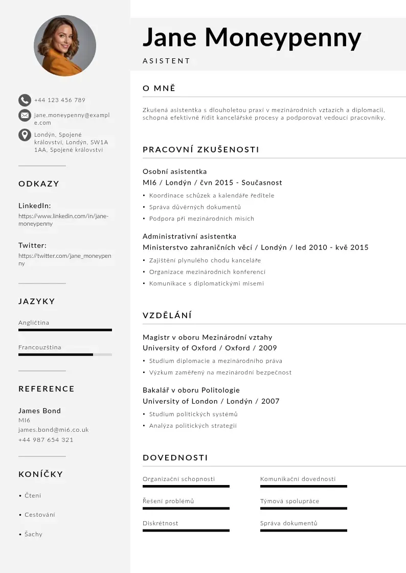 Mūsdienīga Zivotopis asistent CV veidne