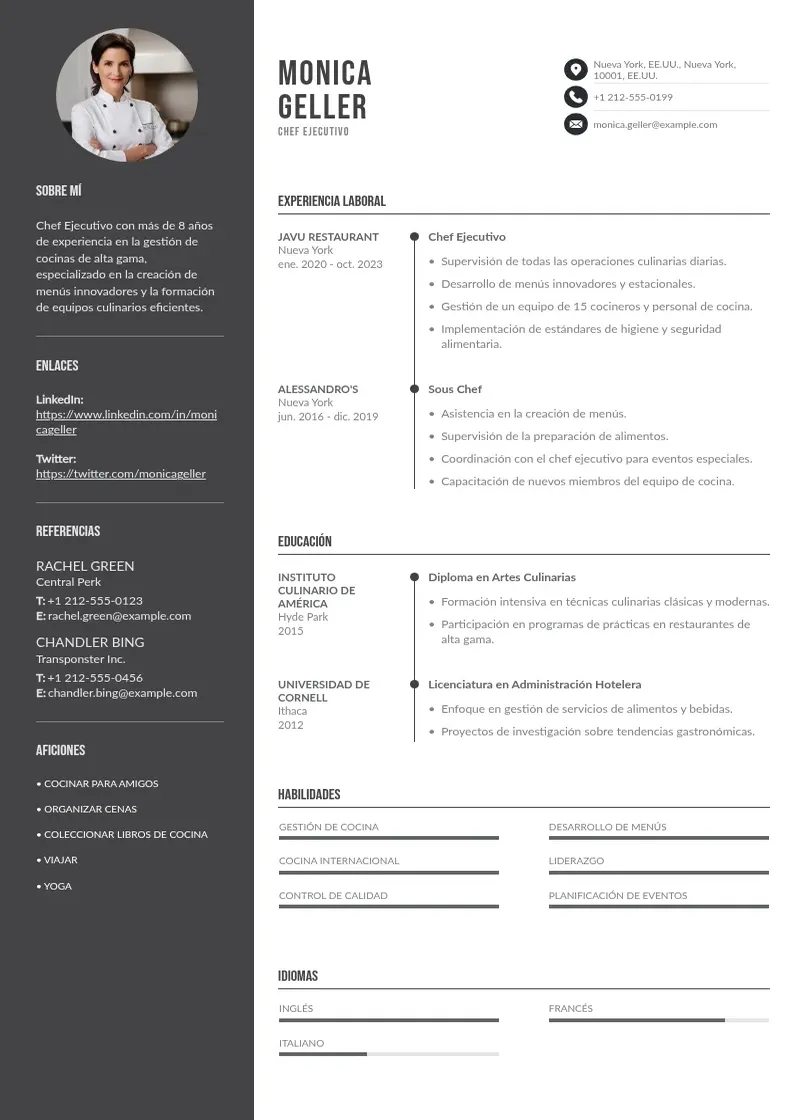 two column cv-chef-ejecutivo resume example