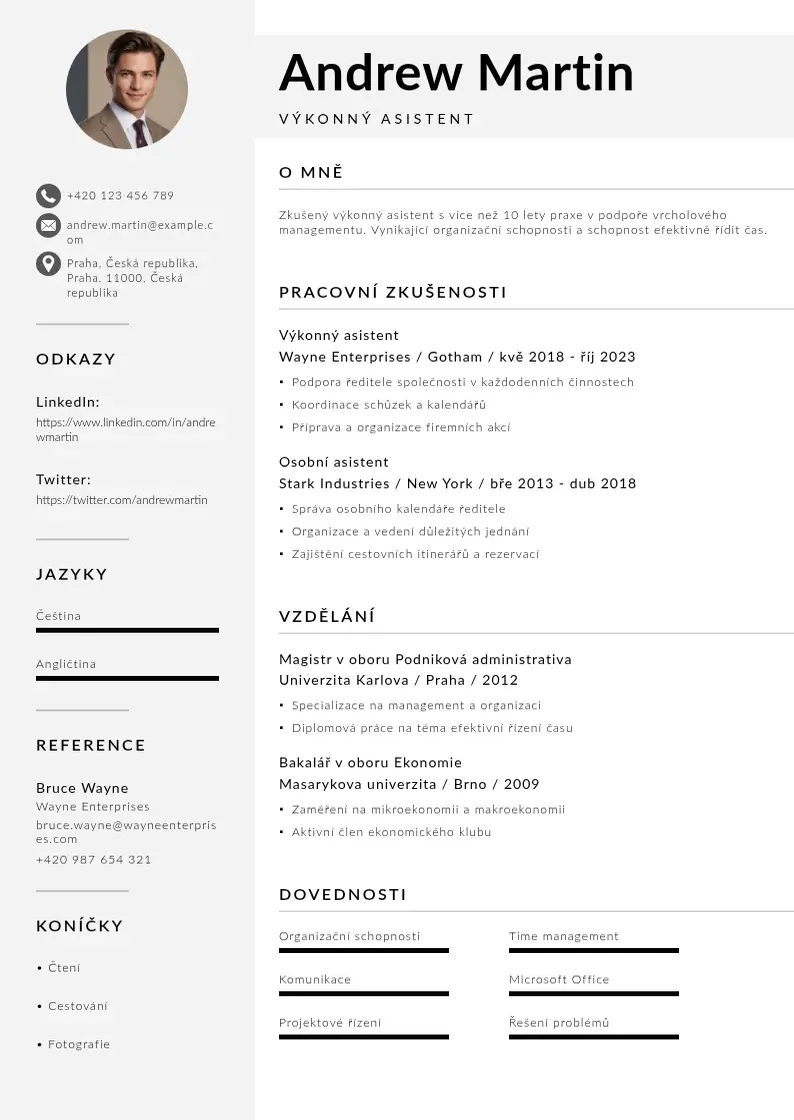 Mūsdienīga Vykonny asistent zivotopis CV veidne