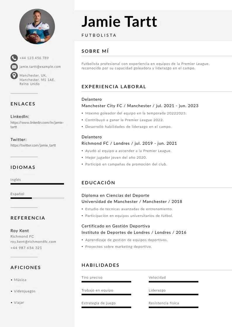 two column curriculum-de-futbolista resume example