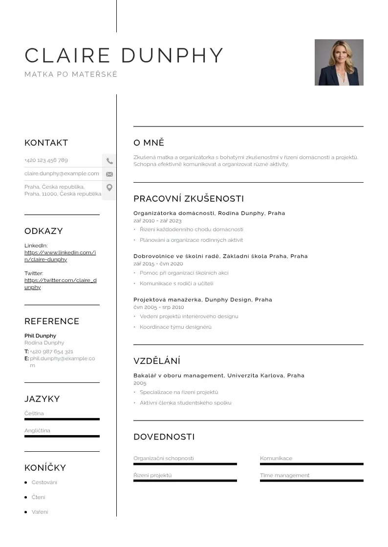 Vienkārša Zivotopis matky po materske CV piemērs