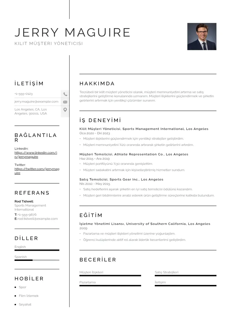 Vienkārša Kilit Müşteri Yöneticisi  CV piemērs