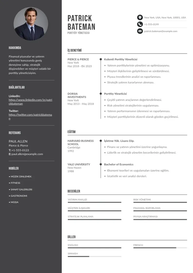 Divu kolonnu portföy yöneticisi  CV piemērs