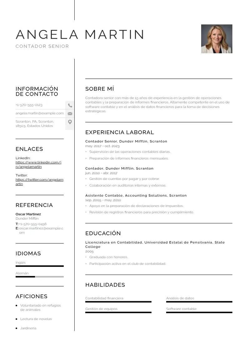 two column cv-contador-senior resume example