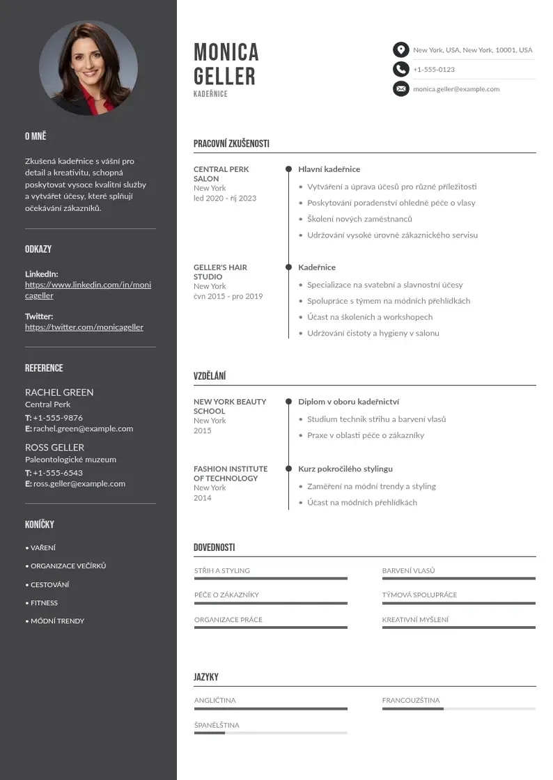 Divu kolonnu Zivotopis kadernice CV piemērs