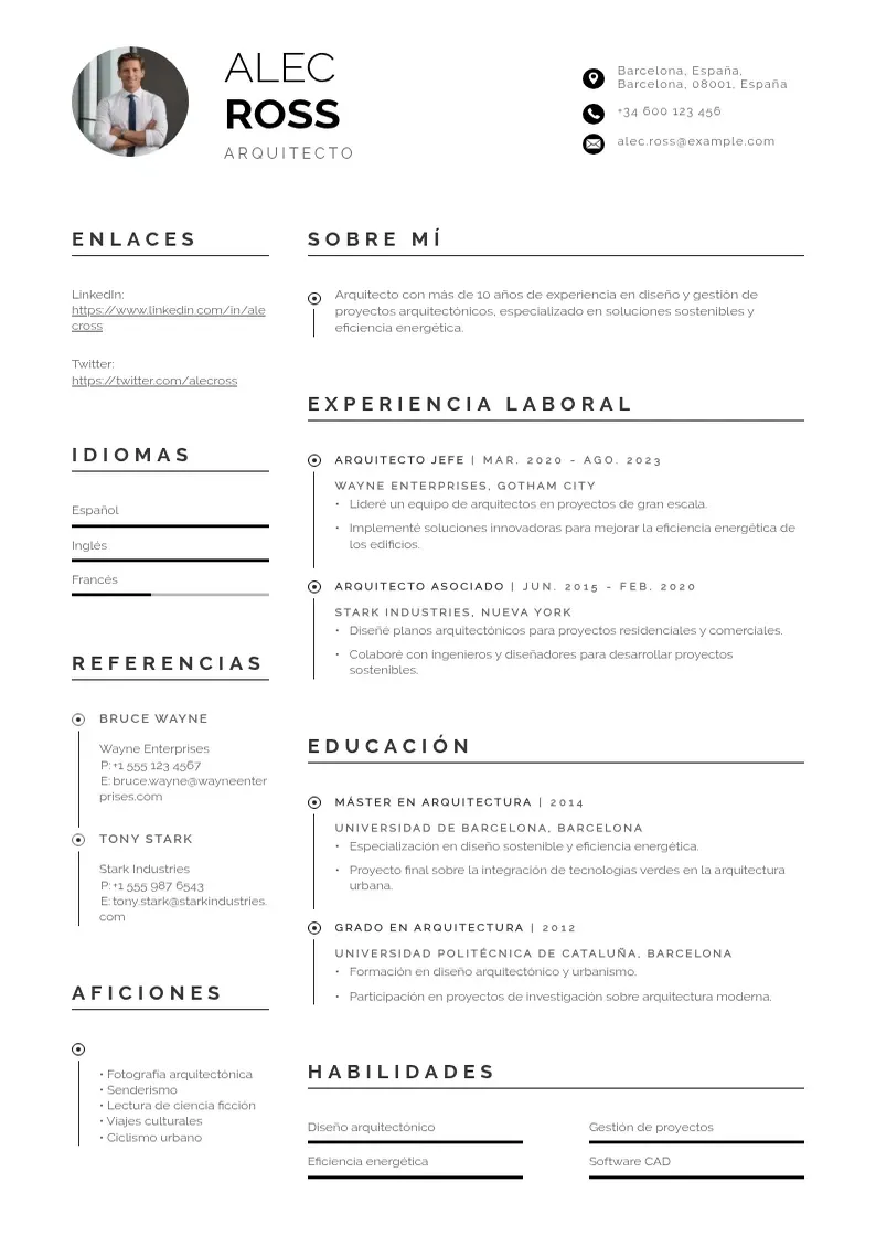 two column curriculum-de-arquitecto resume example