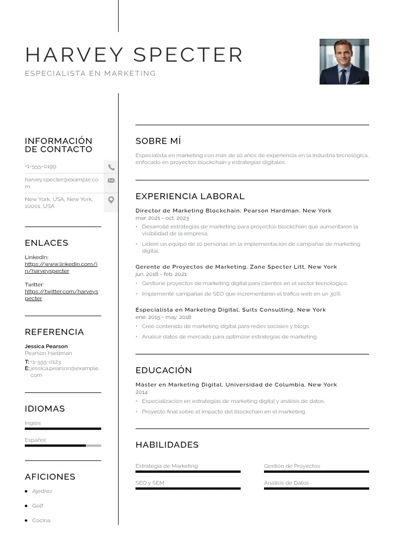 two column especialista-en-marketing-para-proyectos-blockchain resume example