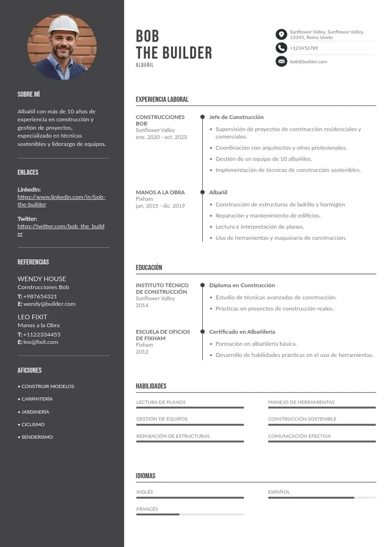 two column curriculum-de-albanil resume example