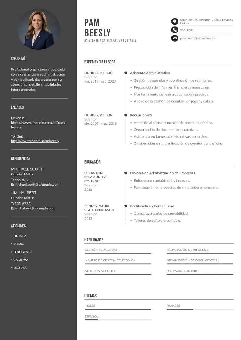 two column curriculum-de-asistente-administrativo-contable resume example