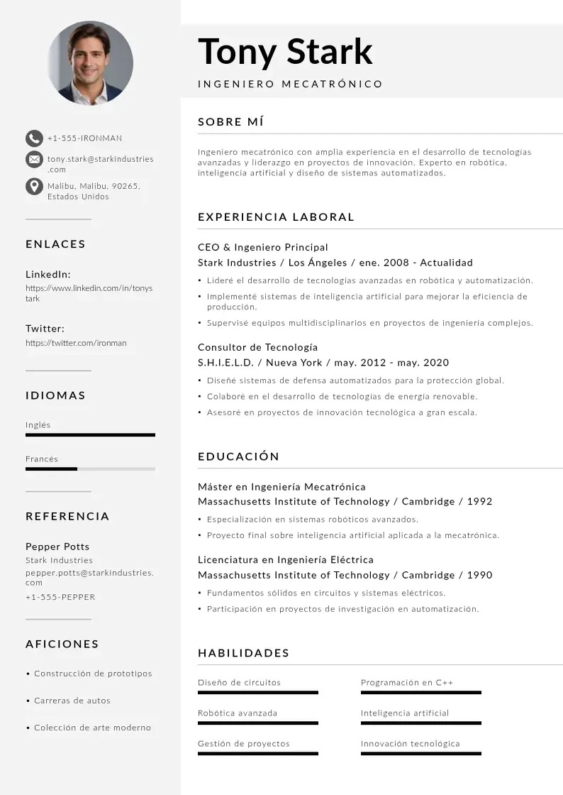 two column curriculum-de-ingeniero-mecatronico resume example