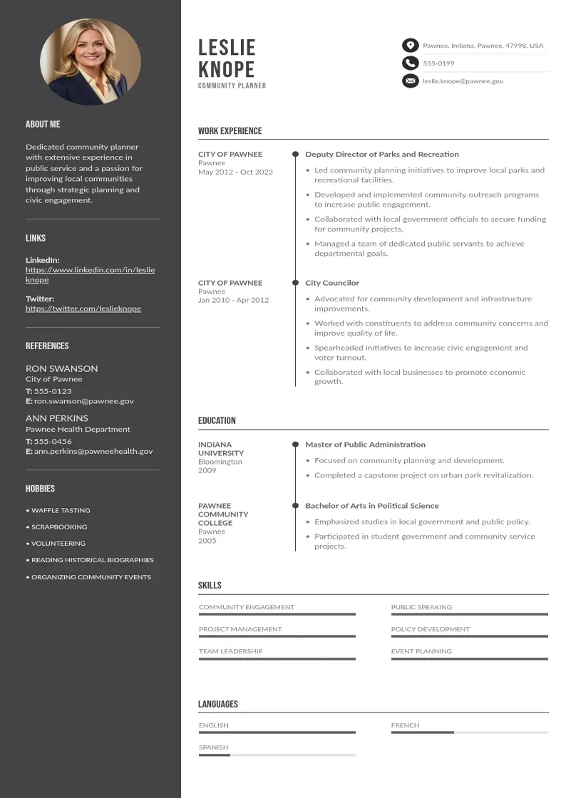 two column community-planner-resume resume example