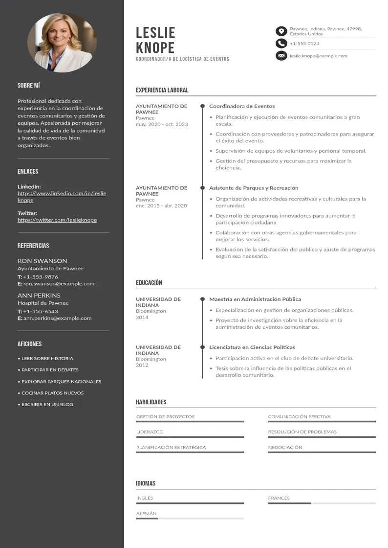 two column coordinadora-de-logistica-de-eventos resume example