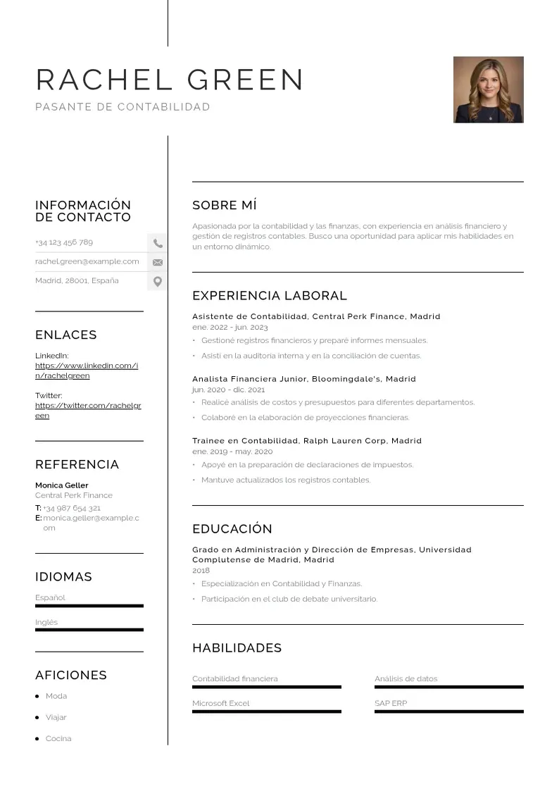 two column cv-pasante-de-contabilidad resume example