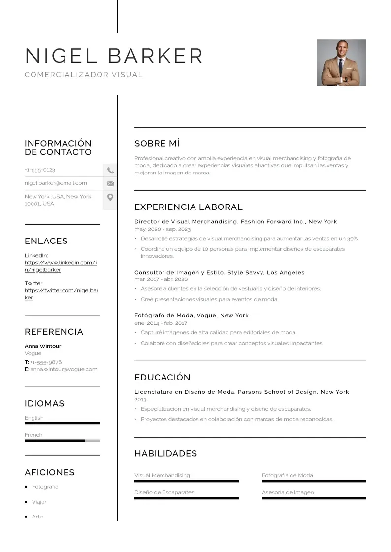 two column cv-comercializador-visual resume example