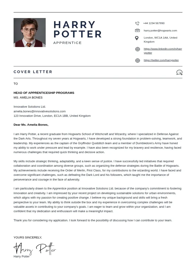 basic Apprentice cover letter cover letter example