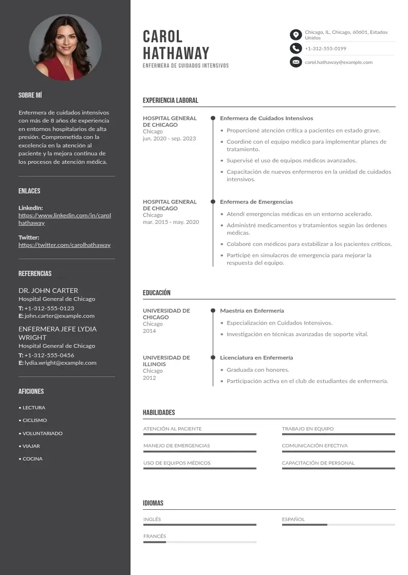 two column enfermera-de-cuidados-intensivos resume example