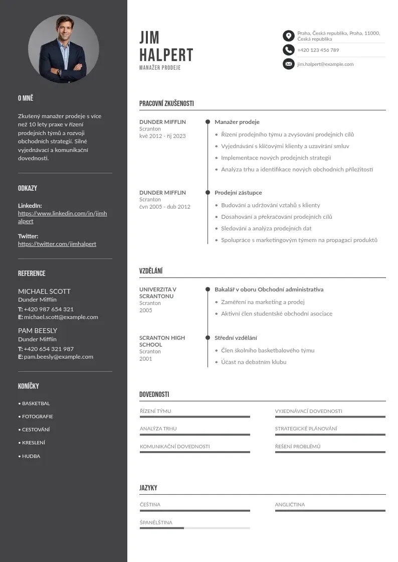 Divu kolonnu Manazer prodeje zivotopis CV piemērs