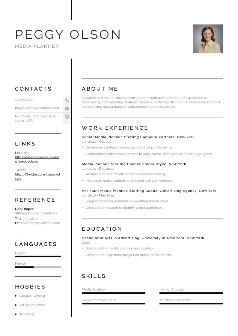 simple Media planner resume resume example