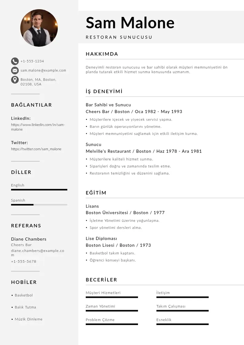 Mūsdienīga Restoran Sunucusu  CV veidne