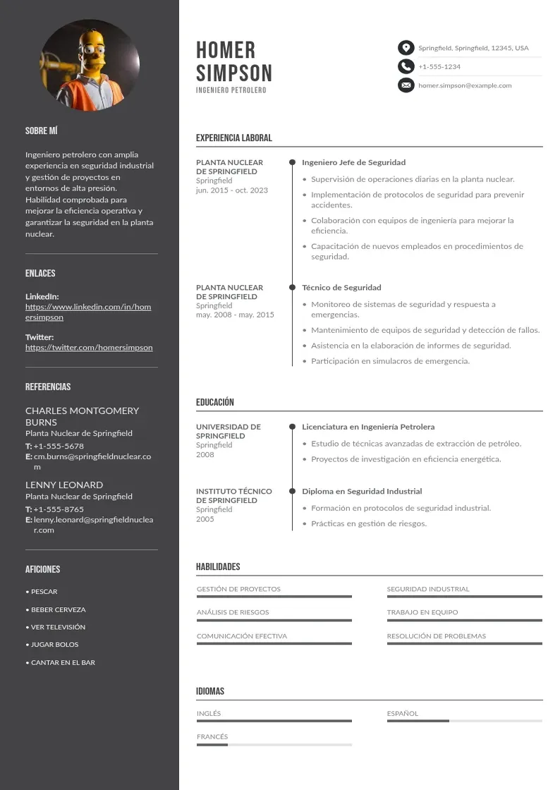 two column ingeniero-petrolero resume example
