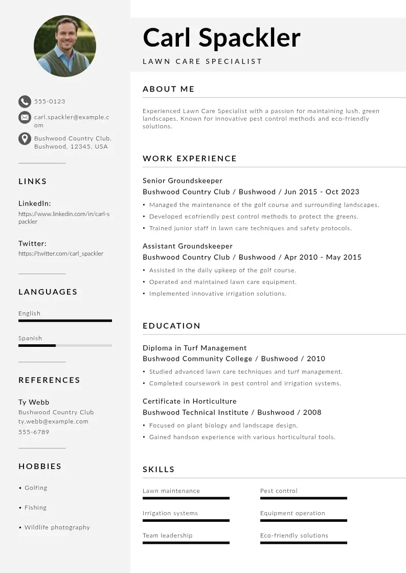 modern 6 lawn care specialist resume resume template
