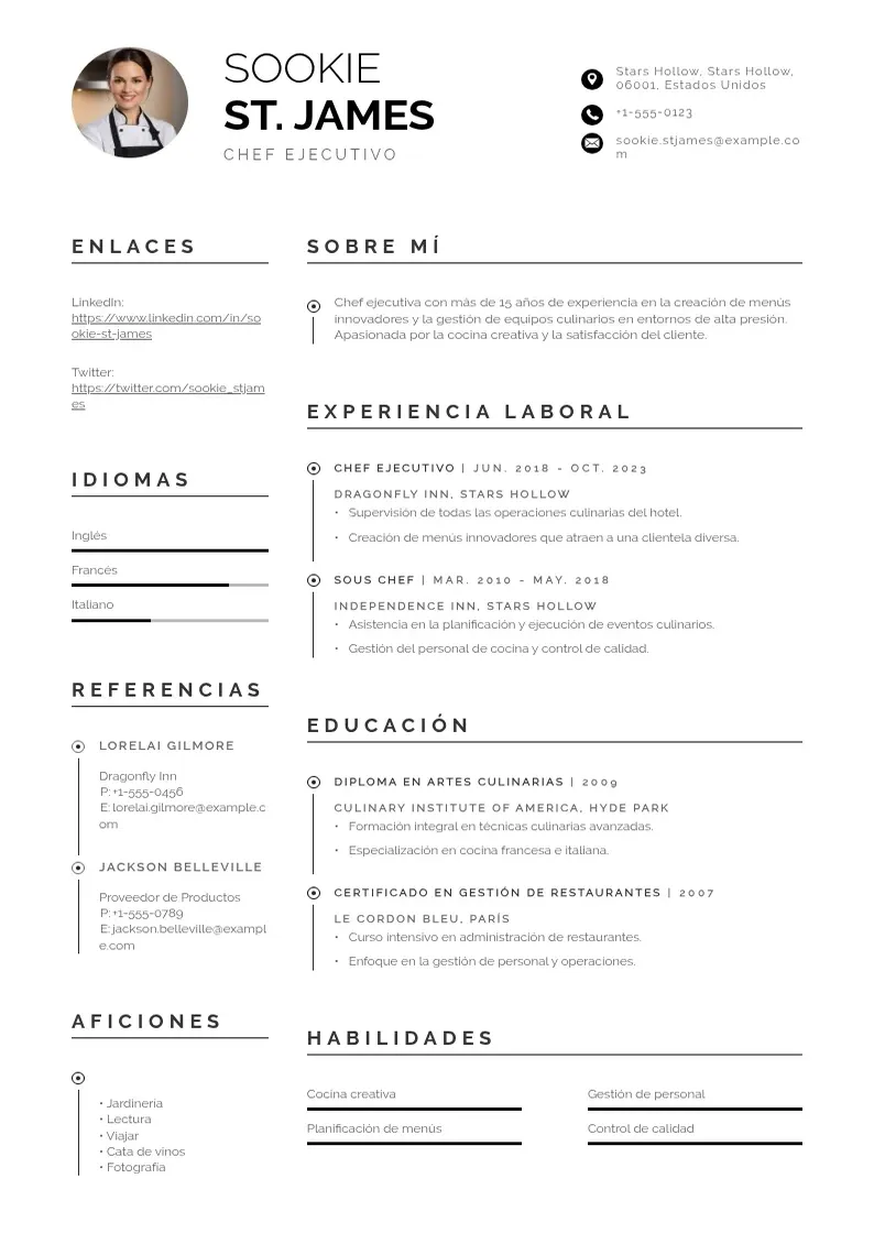 two column cv-chef-ejecutivo resume example