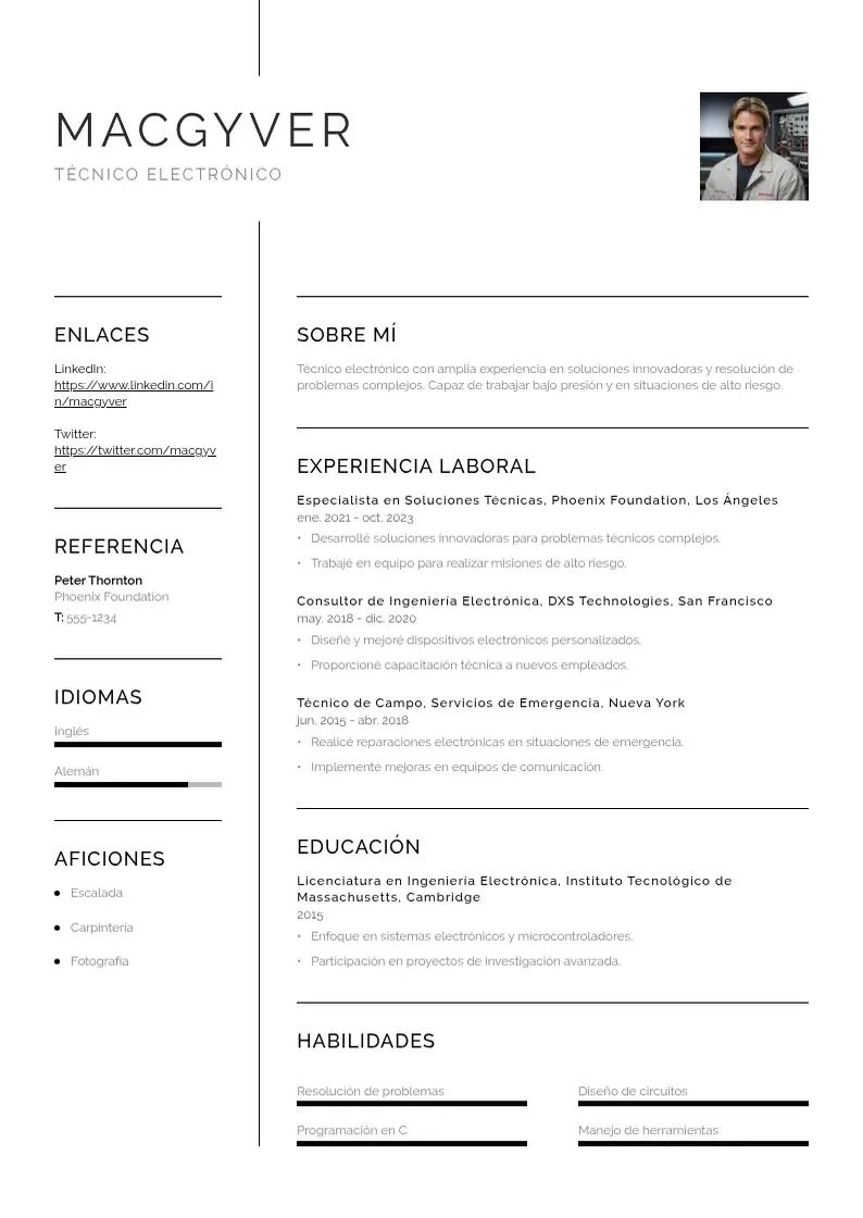 two column tecnico-electronico resume example