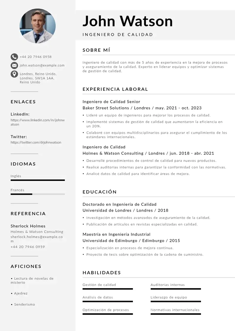 two column cv-ingeniero-de-calidad resume example