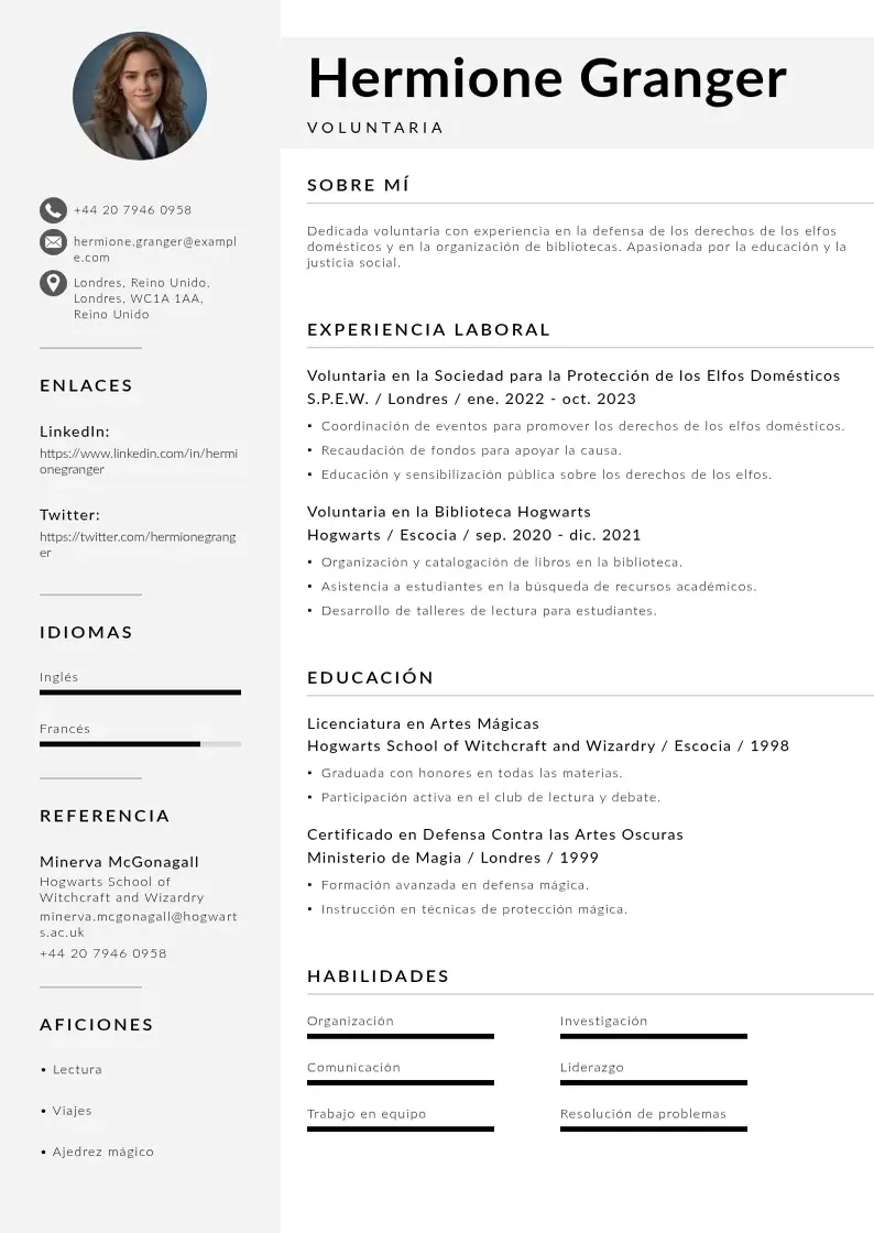 two column cv-voluntario resume example