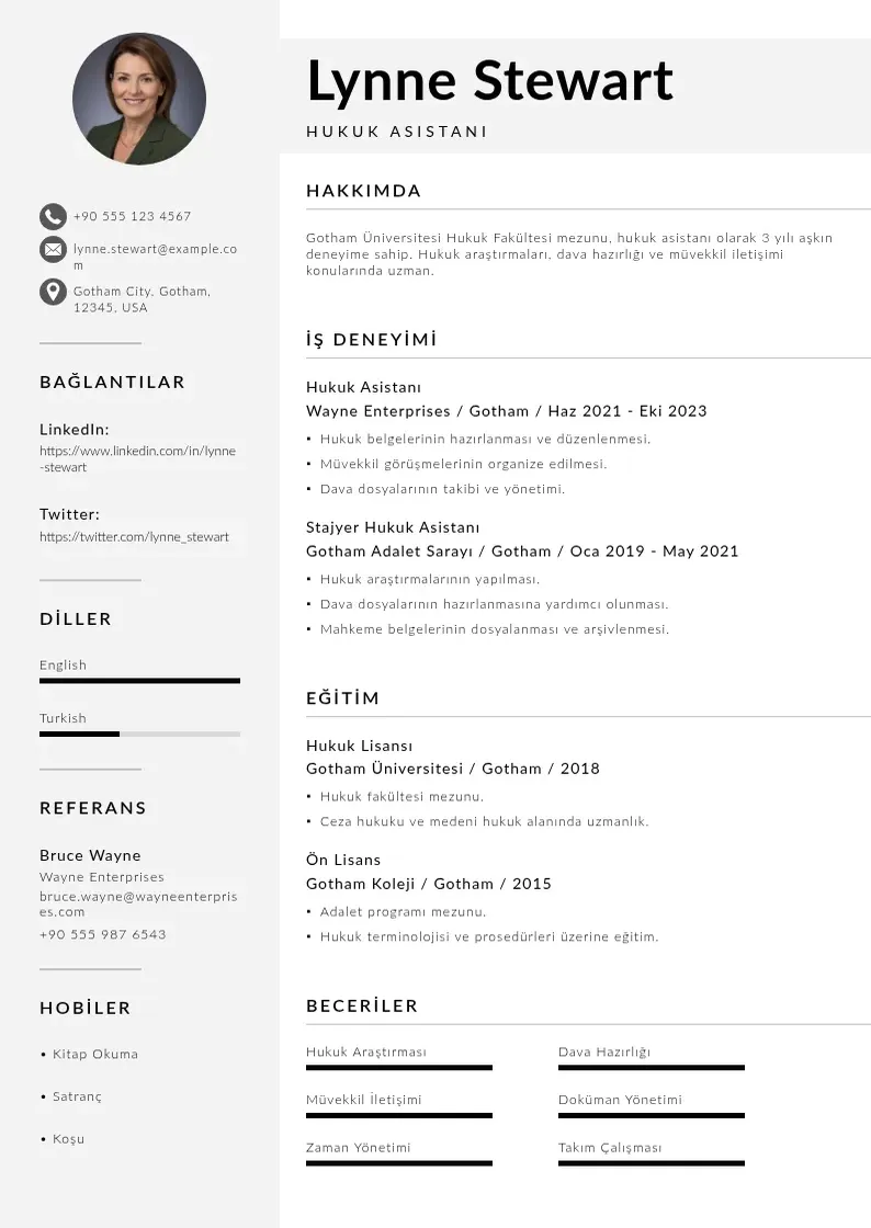 Mūsdienīga Hukuk asistani CV veidne