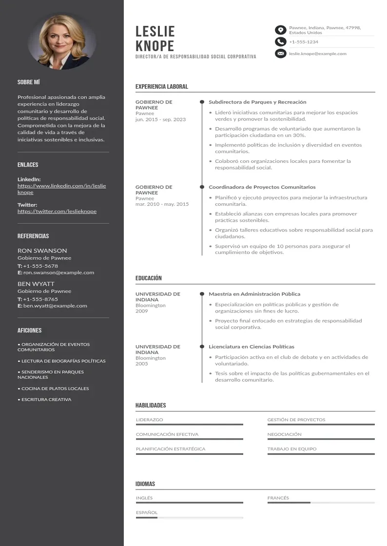 two column directora-de-responsabilidad-social-corporativa resume example