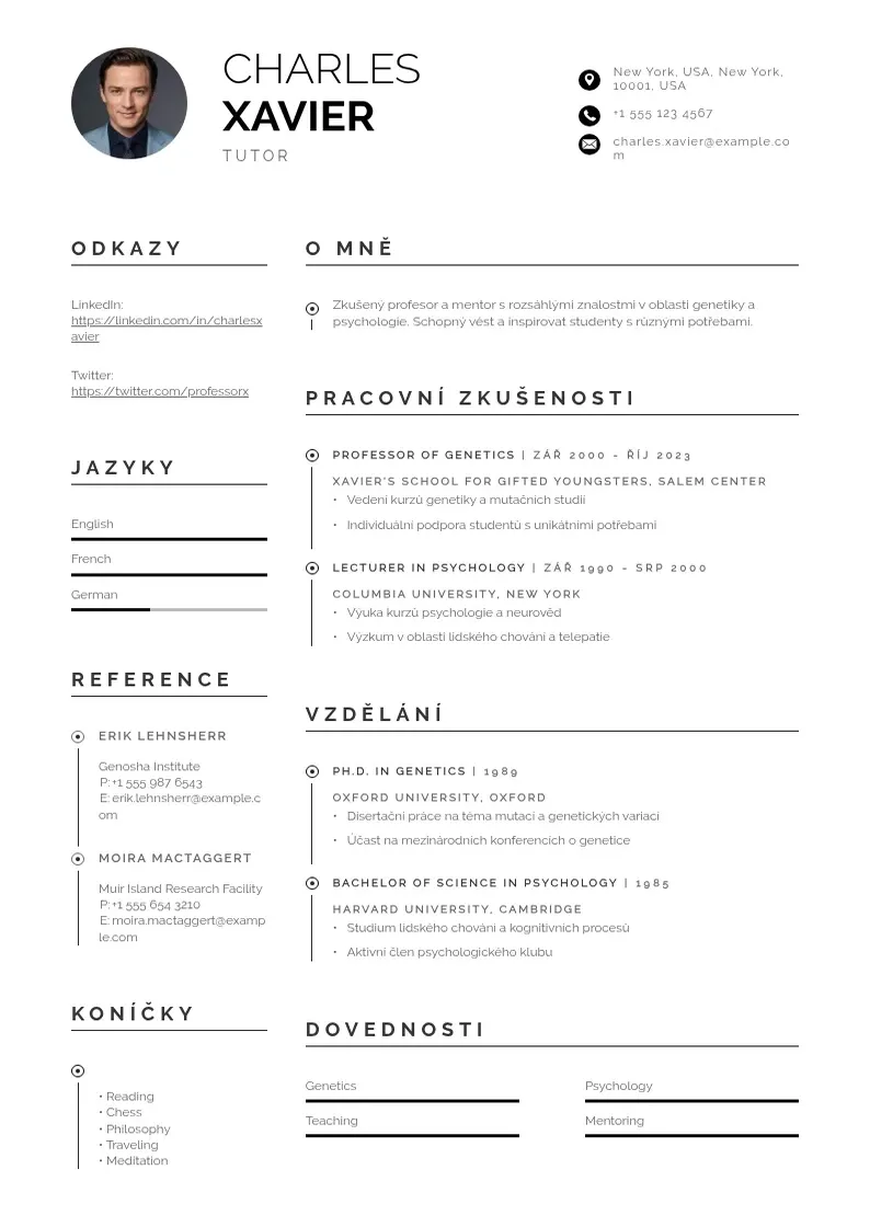 Profesionāla Tutor zivotopis CV veidne