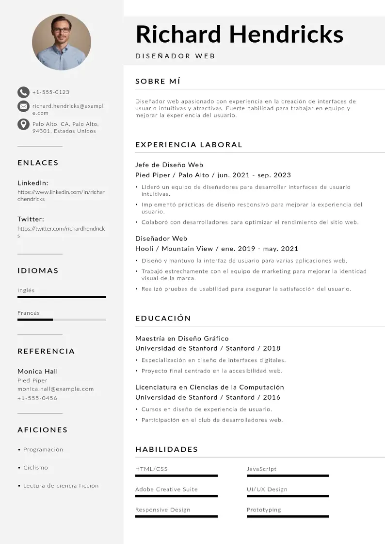 two column cv-disenador-web resume example