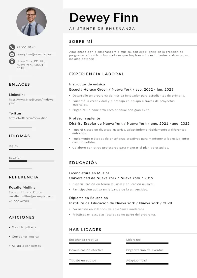 two column cv-asistente-de-ensenanza resume example