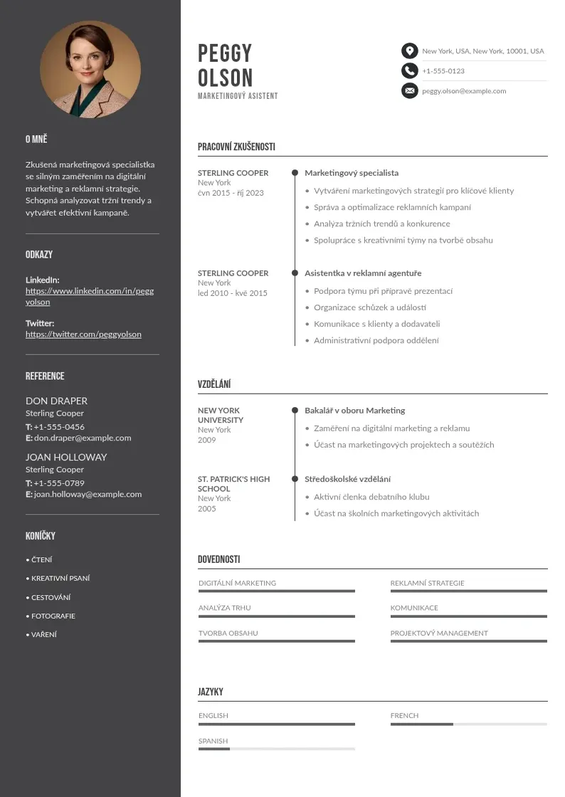 Divu kolonnu Marketingovy asistent zivotopis CV piemērs