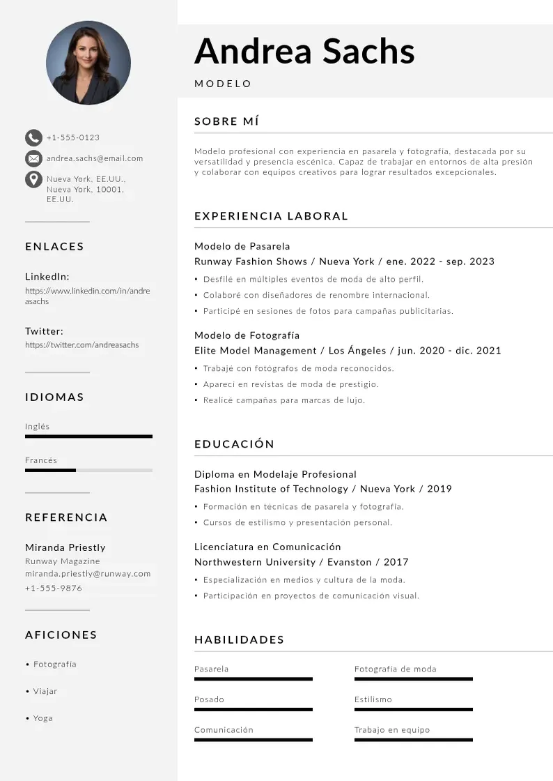 two column curriculum-para-modelaje resume example