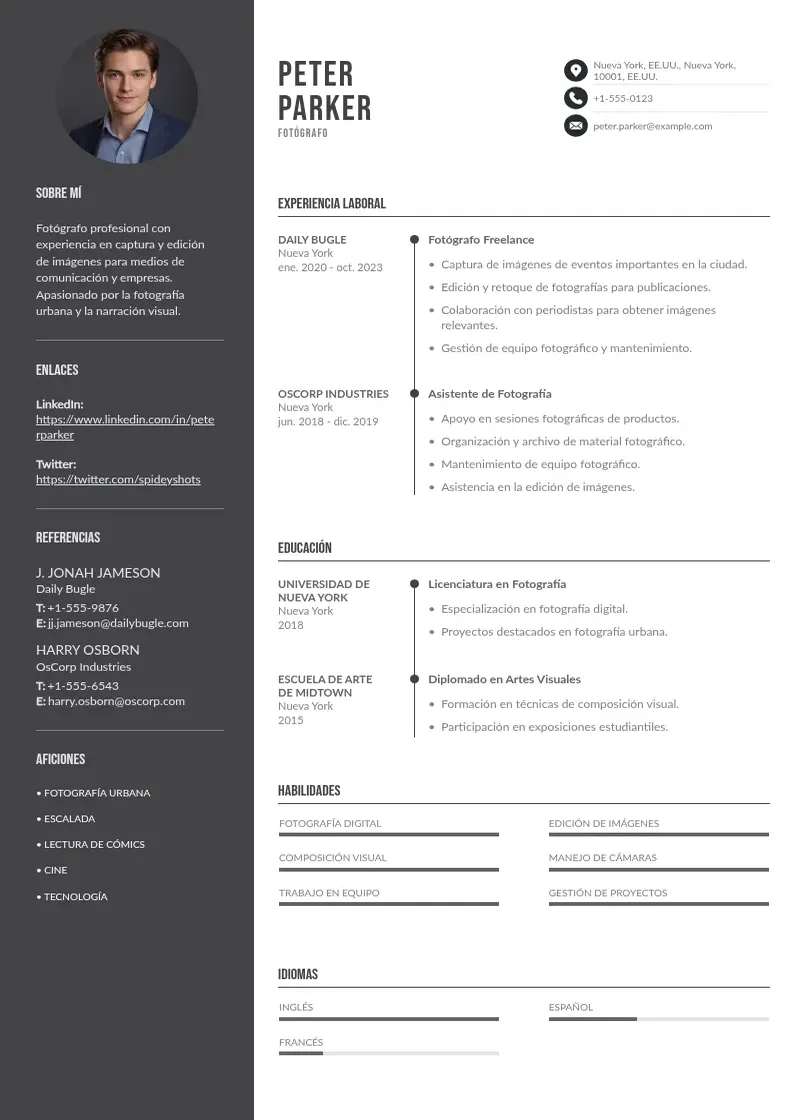two column curriculum-de-fotografo resume example