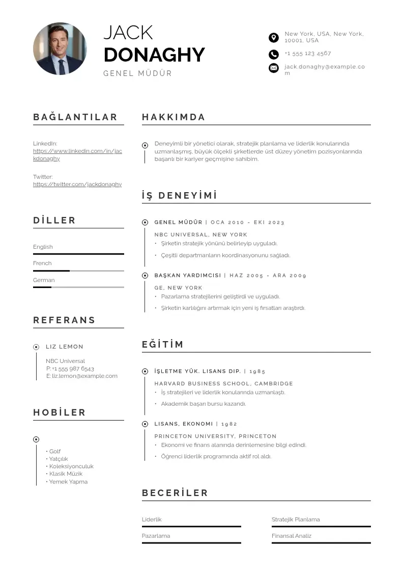 Profesionāla Genel Müdür  CV veidne
