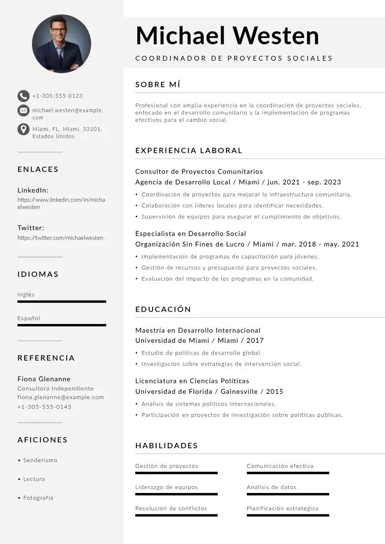 two column coordinadora-de-proyectos-sociales resume example