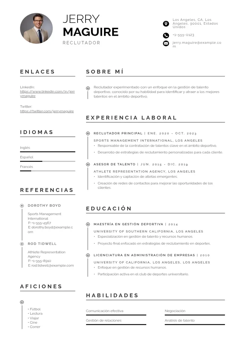 two column cv-reclutador resume example